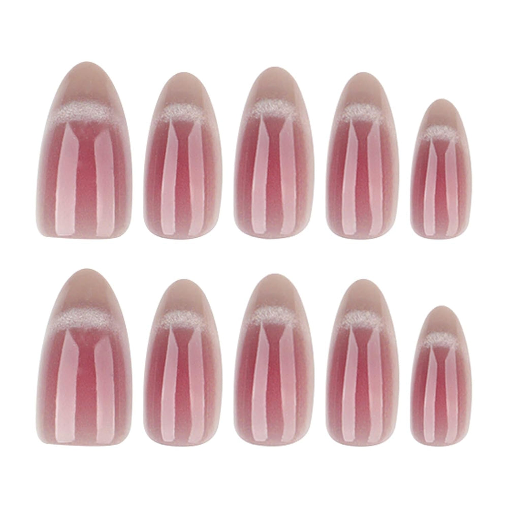 Mouyouglow Unghii False Magnetice Scurte, Roz Migdala Roșu Gradient Sclipici Cat Eye cu Lipici, Unghii Artificiale Roz Roșu Ombre Sclipici Fototerapie Pentru Femei și Fete