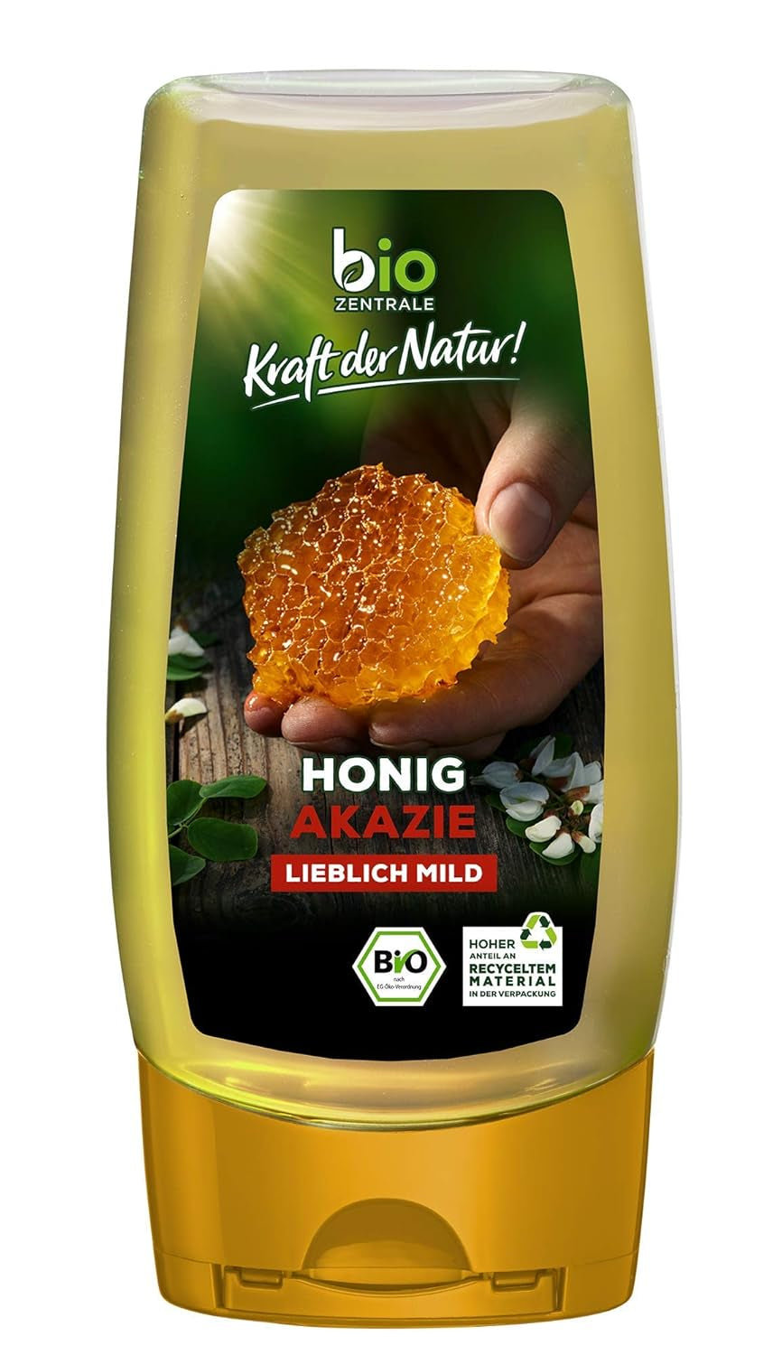 Biozentrale Miere de salcâm bio | 350 g Miere bio din flori albe de salcâm | Ideală ca tartină Miere bio pentru ceai | Alternativă la mierea din fagure (pachet cu 2)