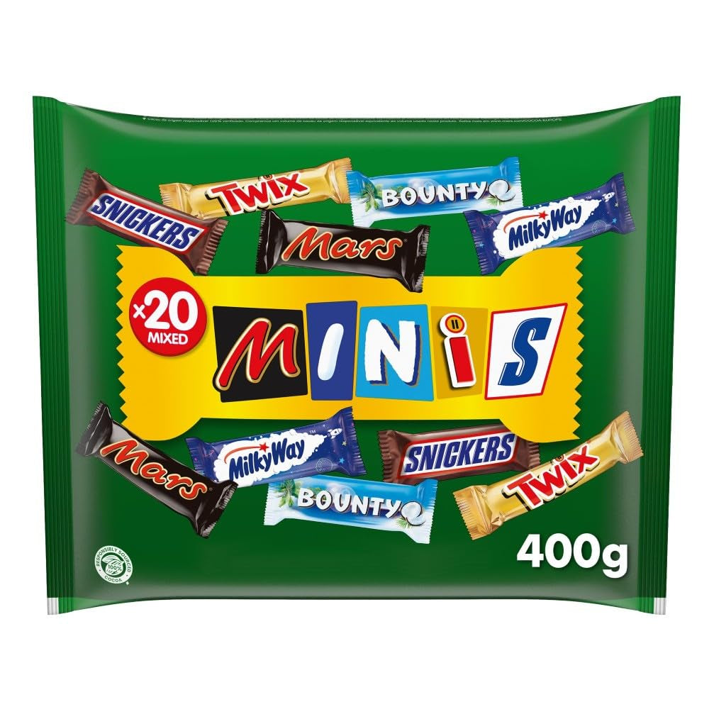 Mini Mixed Chocolate Bulk Pack, 20 Mini Chocolate Snacks (Mars, Snickers, Bounty, Twix, Milky Way), As Candy, Chocolate Gift, Candy Box, 400g