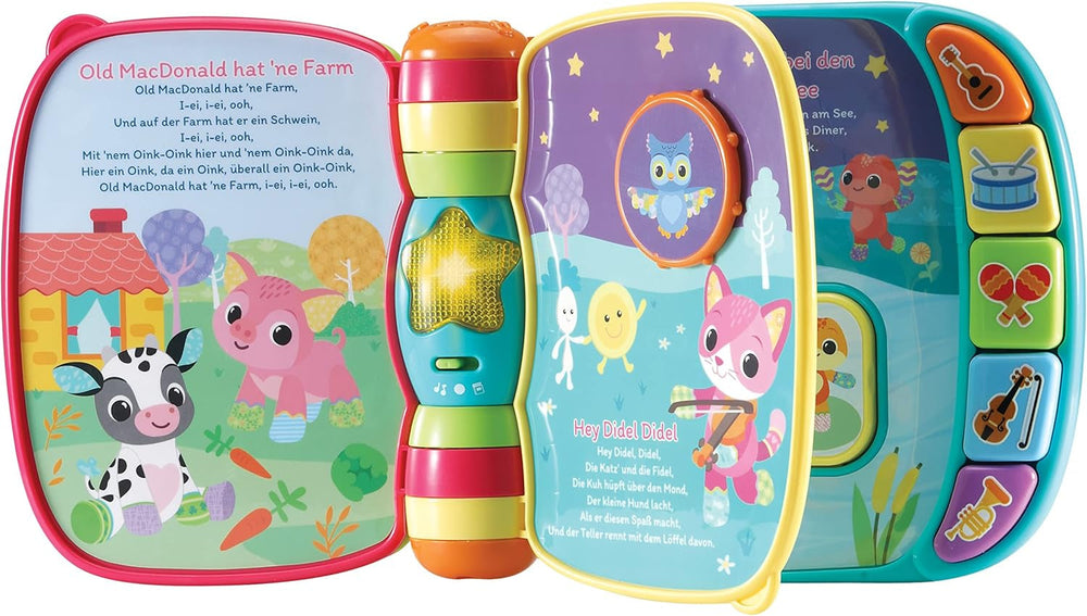 VTech Baby Adventure Play Table - Masă de joacă colorată pentru bebeluși cu 6 câmpuri de joc și elemente interactive & Baby My First Song Book Carte colorată cu 6 pagini și elemente mobile pentru joacă Jucarii Bebe Naty Shop