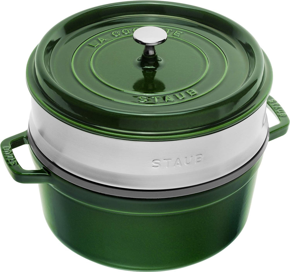 STAUB Gusseisen Bräter/Cocotte, Mit Dämpfeinsatz Aus Edelstahl, Rund 26 Cm, 5,2 L, Aromaregen Funktion Für Optimale Befeuchtung, Für Alle Herdarten Inkl. Induktion & Backofen, Kirschrot, Rot Matrite si tavi pentru copt Naty Shop Grün