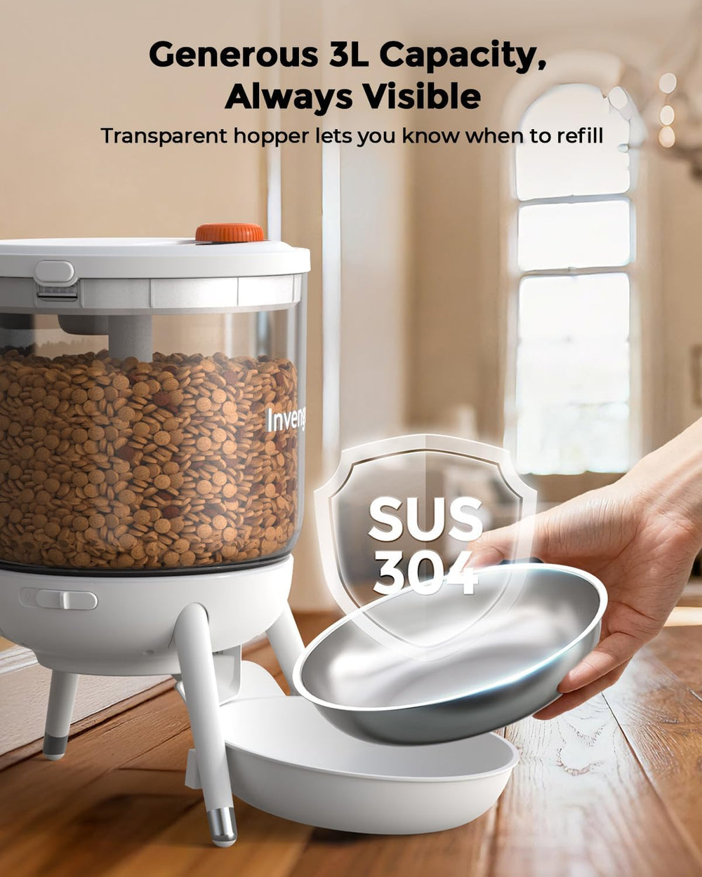 Automatic Cat Feeder, Futterautomat Katze mit Zeitsteuerung, 3L Trichter, Doppelstromversorgung, Automatic Trockenfutter für Katzen & Hunde, Katzen Futterautomat, Schwarz (Weiß)