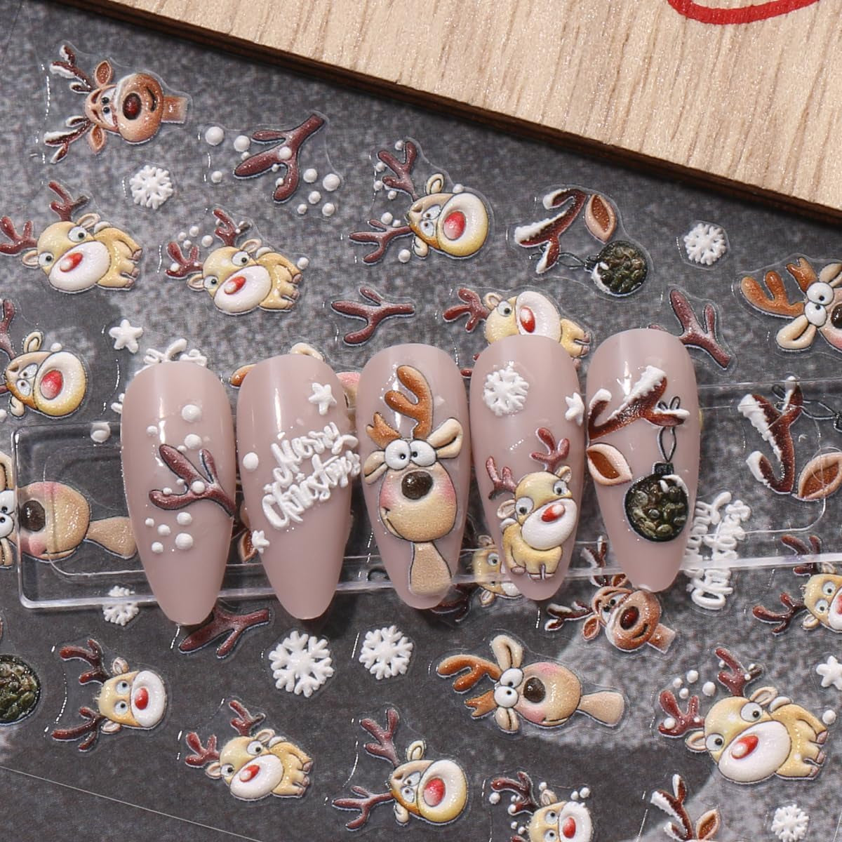 JMEOWIO 3D Nagelsticker Weihnachten Nail Art Sticker Selbstklebend Nagelaufkleber 5D Stereoskopisch Schneeflocke Xmas Winterurlaub Niedlich Dekoration Nageldesign Zubehör 4 Blatt