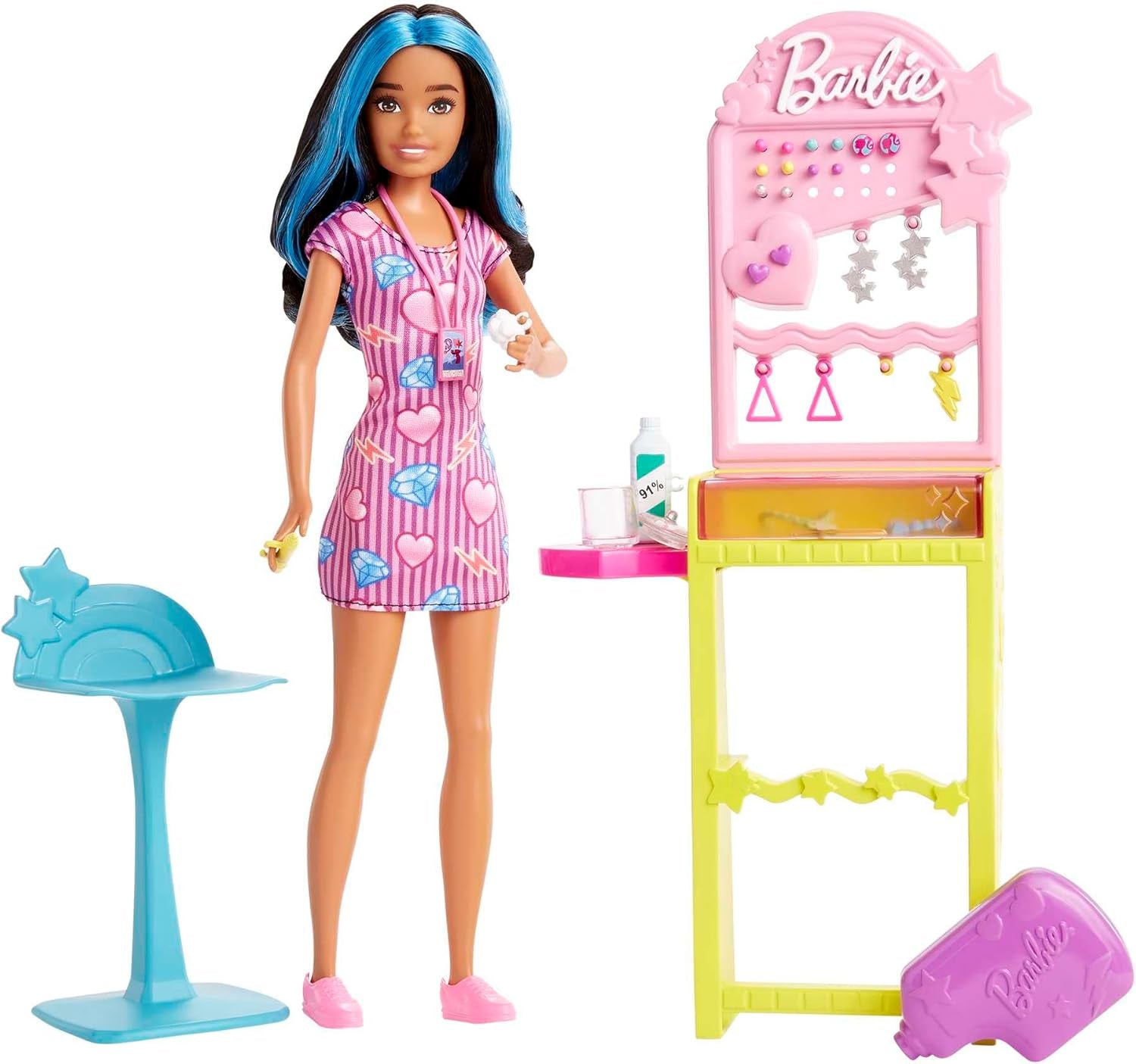 Barbie GTW39 - Păpușă asistentă medicală (Aprox. 30 cm) cu bluză cu imprimeu și pantaloni roz, pantofi albi și stetoscop, cadou minunat pentru copii de la 3 ani în sus Papusi Naty Shop Estetician