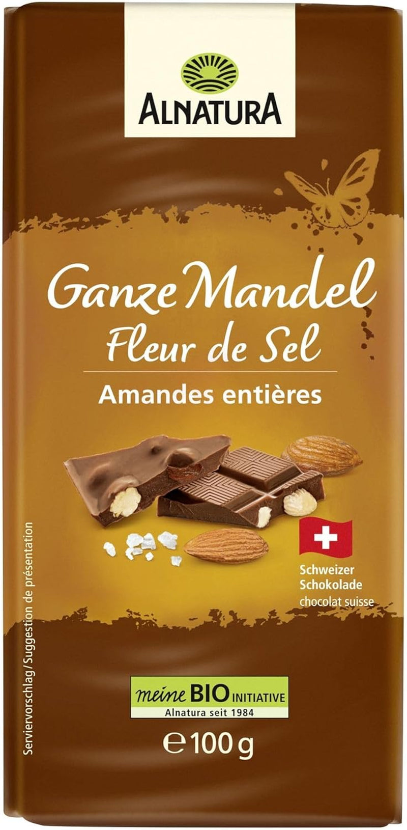 Organic chocolate with whole almonds and flower of salt, 100 g