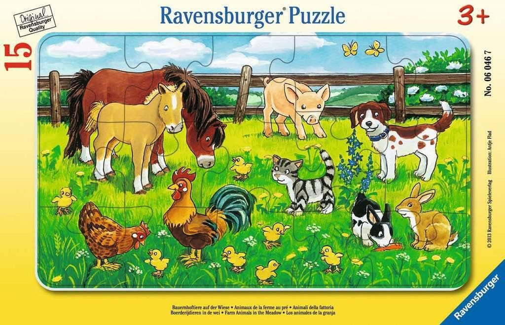 Ravensburger puzzle pentru copii - 06046 Animale de fermă pe pajiște - Puzzle cu rame pentru copii cu vârsta de peste 3 ani, cu 15 piese Puzzle Naty Shop Titlu implicit