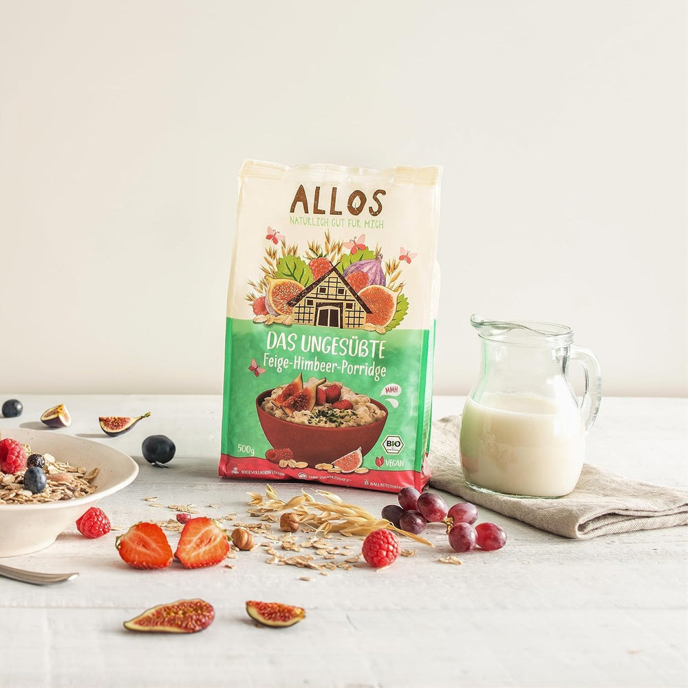 Unsweetened Fig and Raspberry Allos Porridge | Porridge without sugar | Organic Muesli | Muesli with fruit | Oatmeal | Porridge for breakfast | Cereals for breakfast | Vegan | Pack of 6 (6 x 500g)