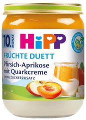 HiPP Peaches-Apricots with Quark Cream, Fruit Duet from 10 months (6 x 160g), no added sugar, gluten-free, best organic quality