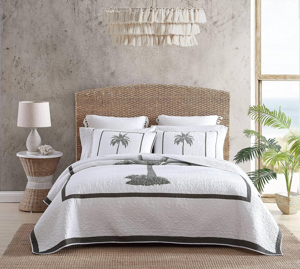 Tommy Bahama Palm Island Collection | Comforter - 100% cotton, reversible, soft and breathable, pre-washed for extra softness, king size bed, gray Naty Shop Quilts and comforters Gray King