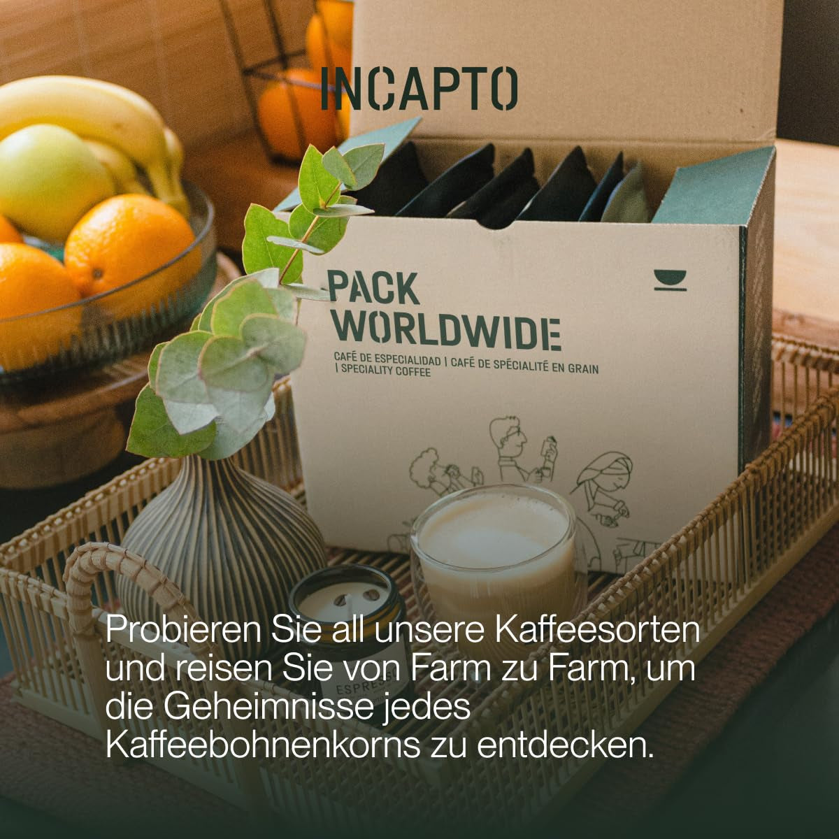 Selecție de boabe de cafea Incapto la nivel mondial | Selecție de 10 origini din întreaga lume | Cafea de specialitate | 100% Arabica | Ideal ca set cadou de cafea | Pentru iubitorii de cafea | 10 pachete x 100g