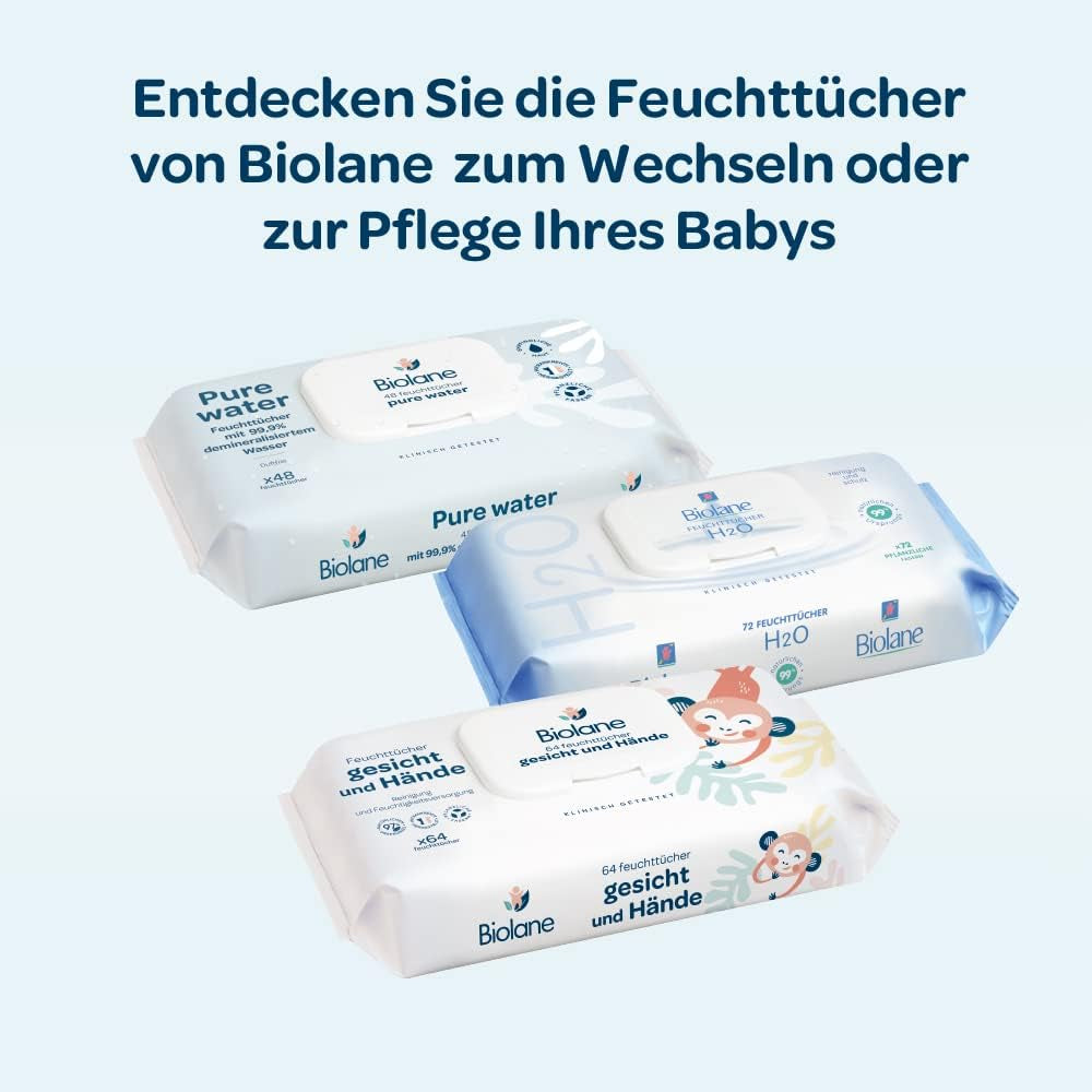 BIOLANE - Baby Wet Wipes with 99.9% Water - Pure Water - Pack of 12 x 48 (576 Wipes) - For Sensitive Skin - From Birth - Fragrance Free - Care for Changing and Cleaning Babies