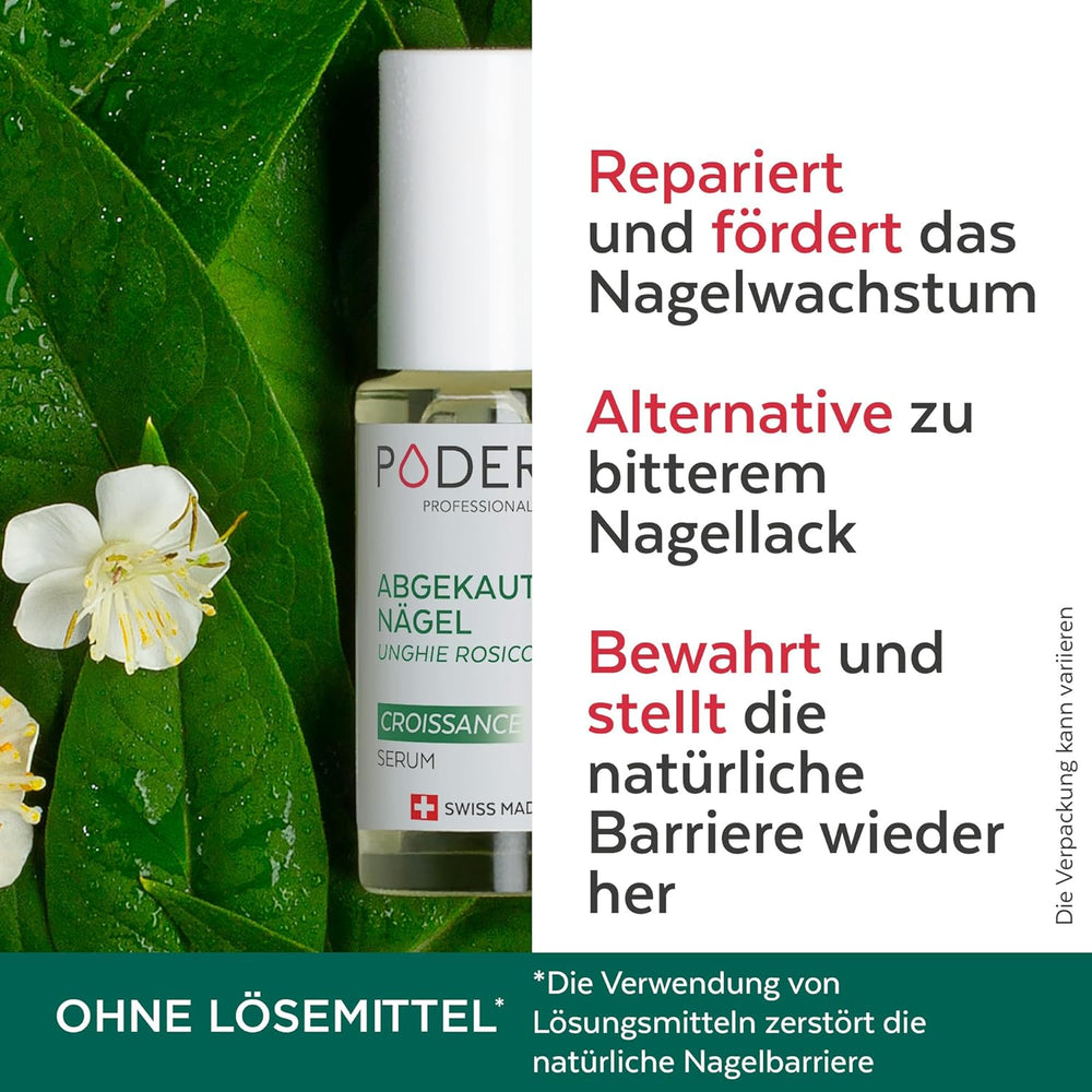 PODERM - STOP NAIL REDNESS - Alternative to Bitter Lacquer - 100% Natural Anti-Stress Care Serum - Activates Growth - Adults/Children - Made in Switzerland