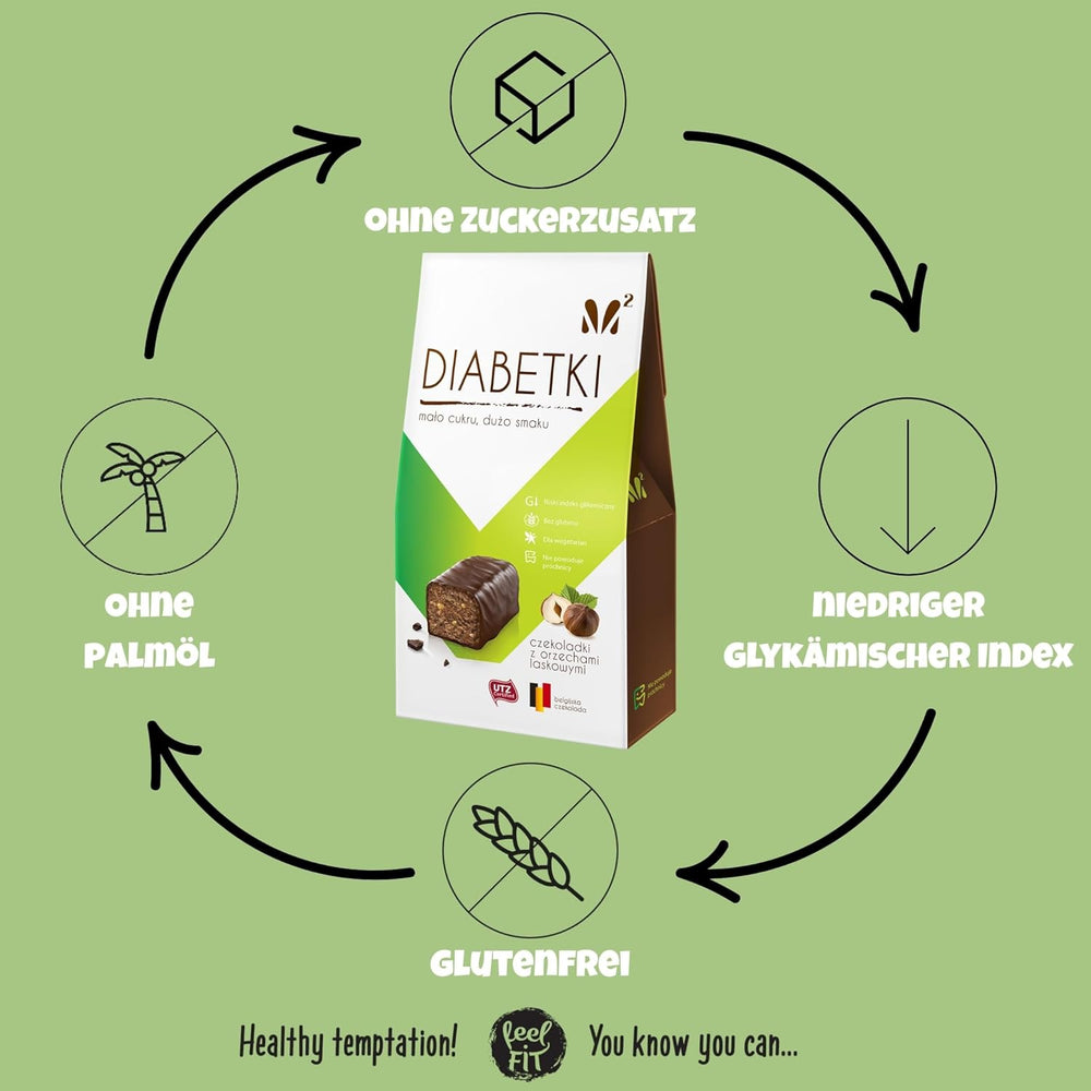 DIABETKI hazelnut pralines, sugar-free chocolate, delicious sweets for conscious and diabetic consumers, gluten-free and vegetarian snacks 100g
