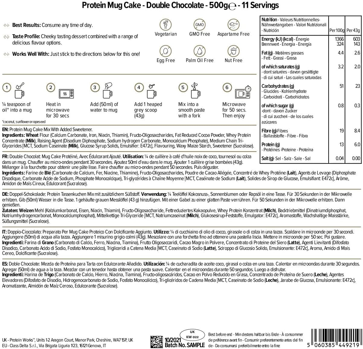 Protein Works Protein Tassenkuchen | Chocolate cream | Dieser Köstliche Nachtisch Ist Sehr Protein- Und Ballaststoffreich| 500G Mixture for baking and cooking Naty Shop