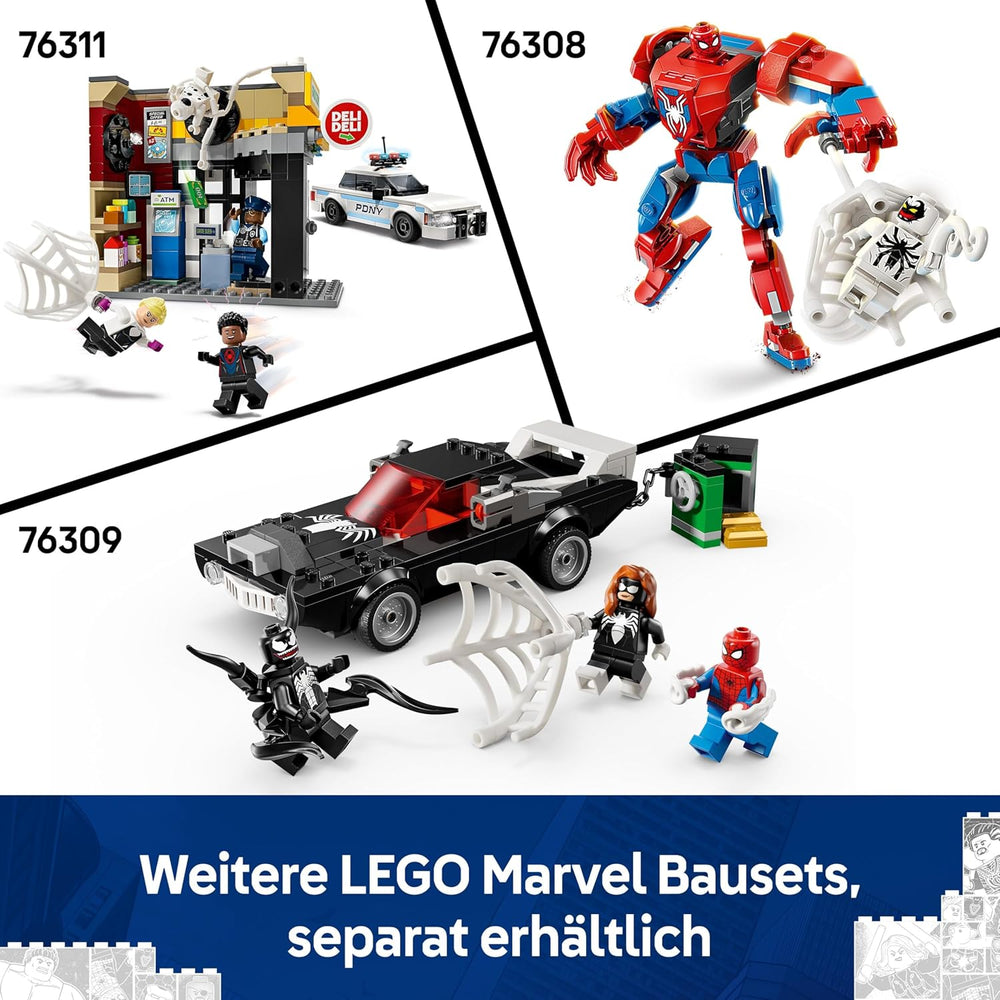 LEGO | Marvel Spider-Man Mech Vs. Venom Muscle Car - Auto Spielzeug mit 3 Superhelden Minifiguren - Modellauto mit Shootern - Geschenk für Jungen und Mädchen ab 7 Jahren 76309