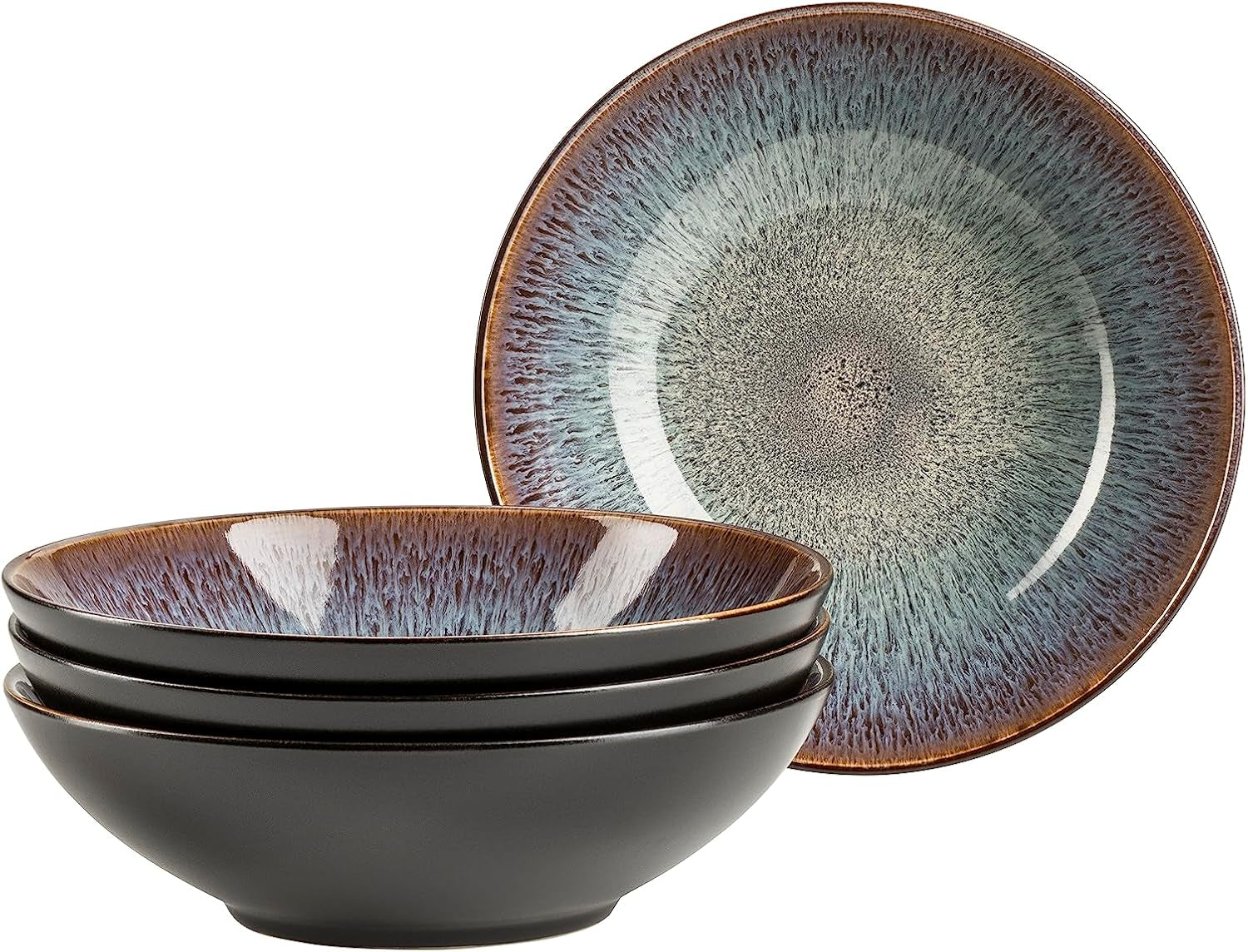 MÄSER 934100 Serie Teona, Keramik Geschirr Set Für 4 Personen Mit Grün-Brauner Reaktivglasur, 20-Teiliges Kombiservice in Modern Dezenten Coupe-Formen, Steinzeug Seturi vesela masa Naty Shop Suppenteller