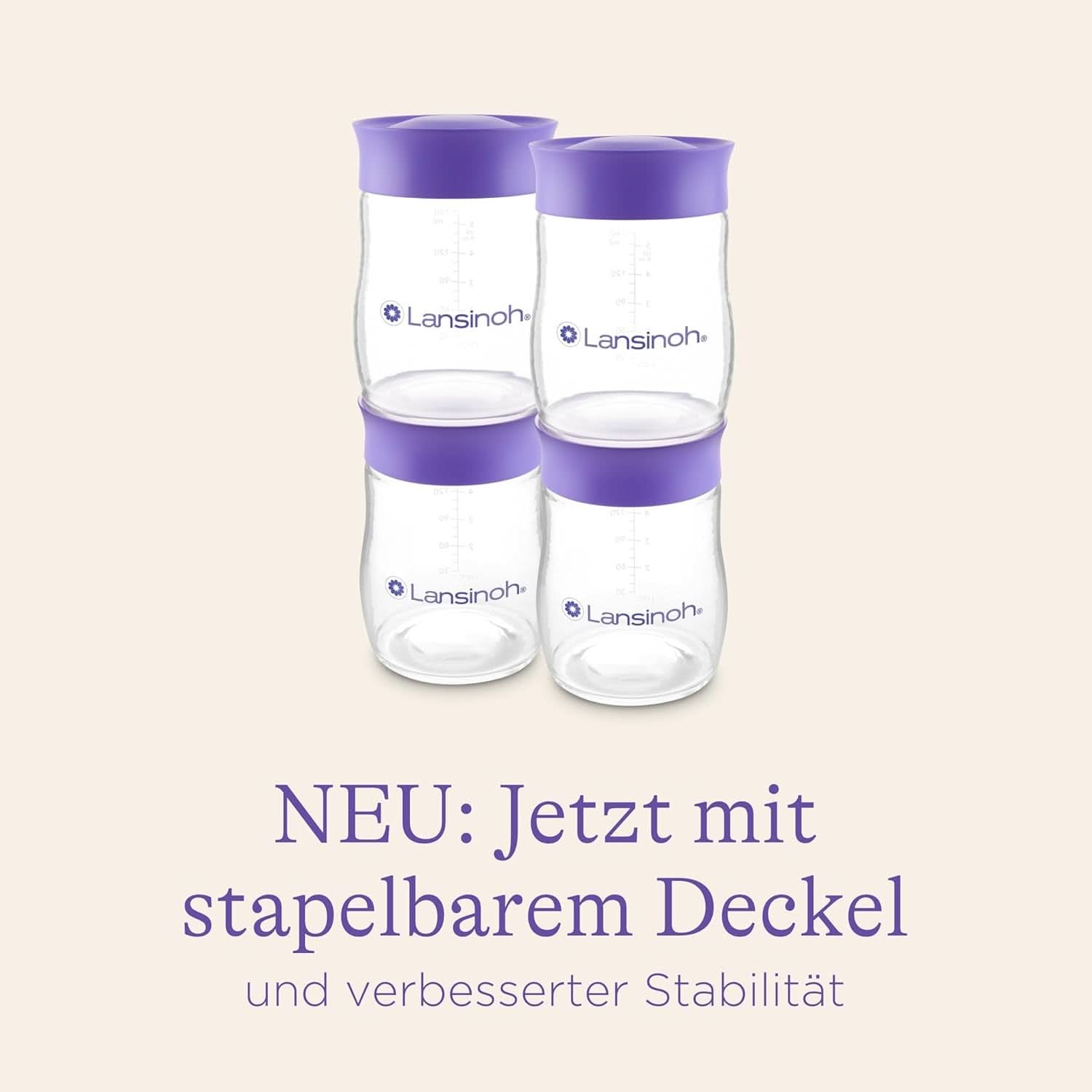 Lansinoh Muttermilchflaschen, 4 X 160 Ml - Zur Sicheren Muttermilch Austellungen - Neues Kompaktes Design Für Verbesserte Stabilität - Mit Stapelbarem Deckel Accessories Food and Breastfeeding Bebe Naty Shop