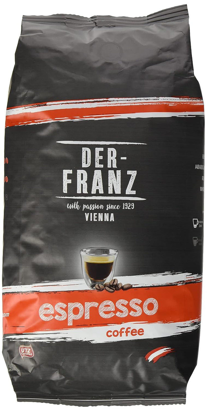Der-Franz Espresso Kaffee, Intensität 5/5, Arabica und Robusta, ganze Bohne, 4 x 1000 g