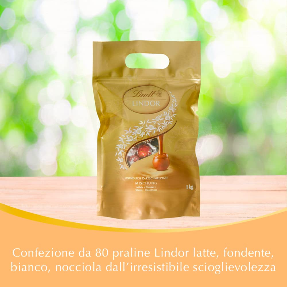 Chocolate mix LINDOR | 1371 g | Approx. 109 balls: Classic mix for milk chocolate balls and LINDOR | Approx. 80 chocolate balls (milk, white, dark 60%, hazelnut) | Bulk package, 1 kg