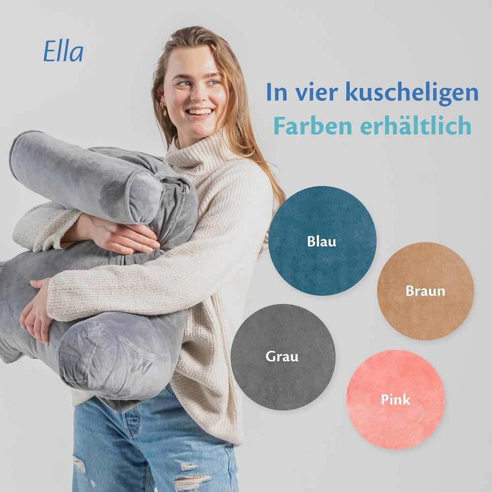 Pernă de citit Ella pentru pat și canapea cu rolă detașabilă pentru gât - Pernă pentru spate pentru pat - Pernă de citit din spumă cu memorie cu cotiere, ideală pentru citit, vizionat la televizor, relaxare sau ca suport pentru spate - Gri