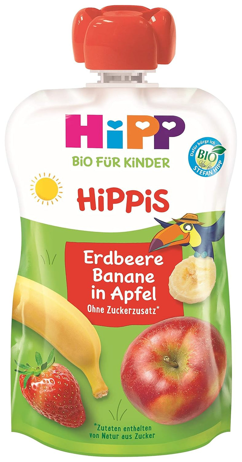 HiPP Organic for Children HiPPiS Strawberry Banana in Apple - Theo Toucan, 100g