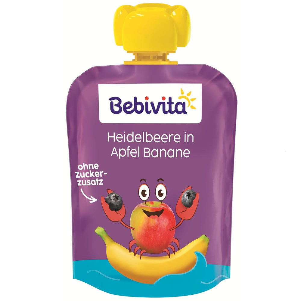 Blueberry, Apple and Banana Squeezable Pouches - 16 (4 packs, 4 x 90g each), no added sugar, gluten free, ideal for takeaways and on-the-go snacks