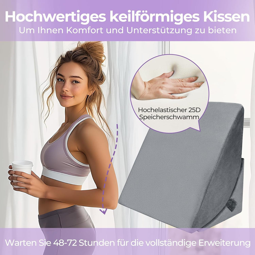 Pernă cu pană reglabilă cu spumă de înaltă densitate, pernă ergonomică pentru spate pentru pat și canapea, pernă de citit antireflux pentru dormit, joacă, vizionarea la televizor (Greu)