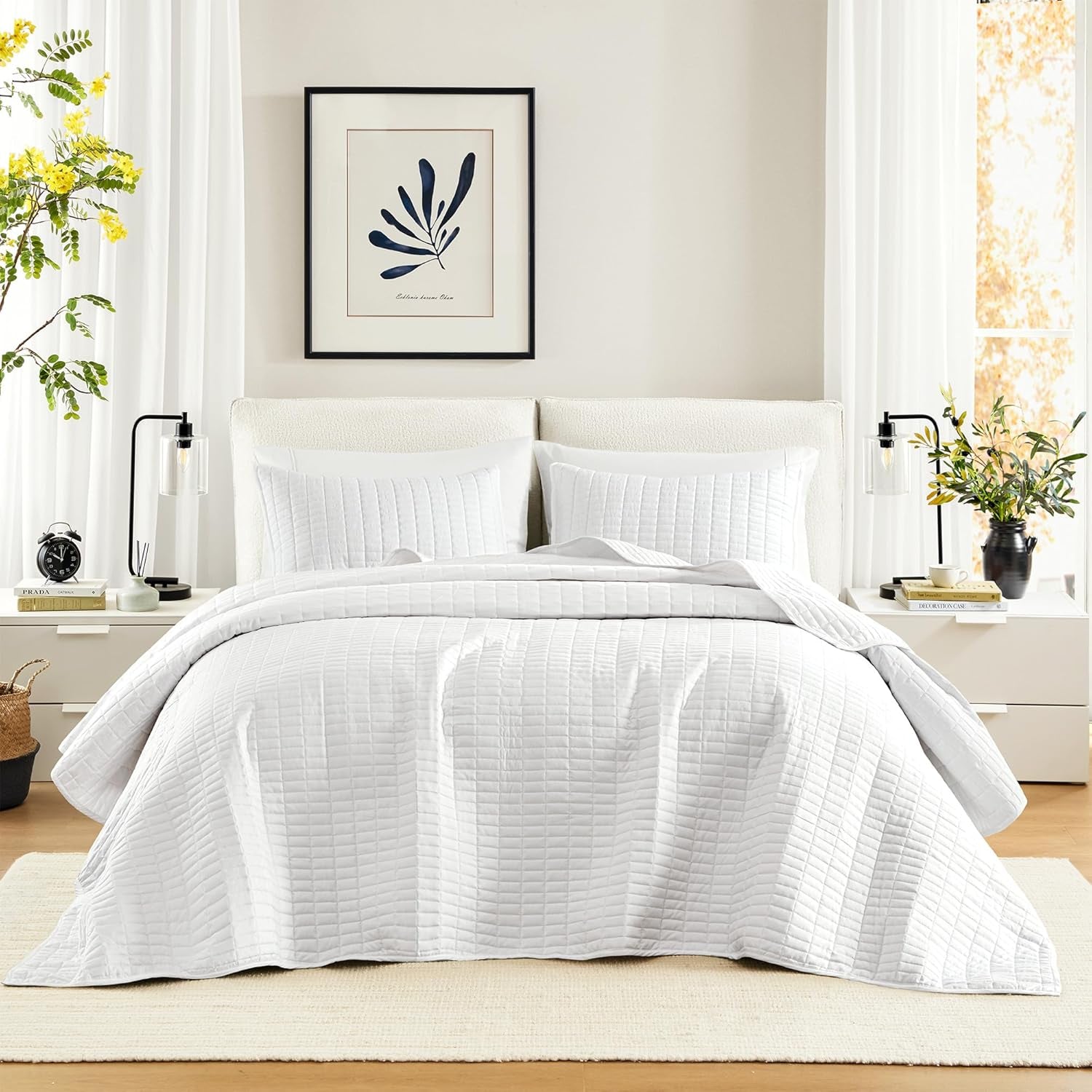Comfort Spaces Kienna Quilt Set, Luxury Double Stitching, Summer Blanket, Lightweight, Soft, Year Round Bedding, Matching Pillowcase, White, Blanket for King Size Beds (264.2 X 228.6 Cm), Naty Shop Quilts & Quilts White Oversized King(120"X118")