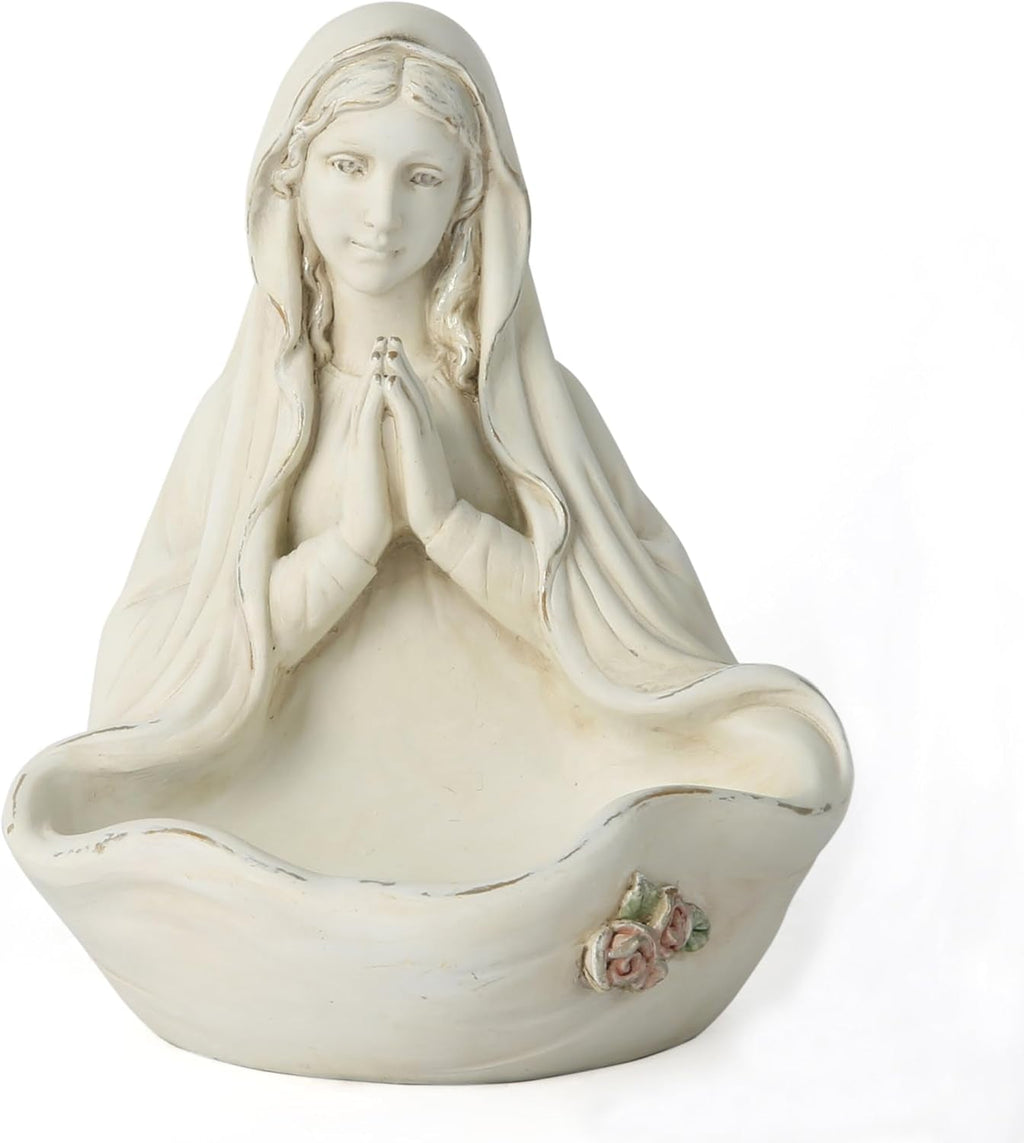 BC Statuia catolică a Maicii Domnului din Lourdes, Maica Sfântă Fecioară Maria, Memento de masă, Suport Rozariu, Apă Sfântă, Cadou religios pentru mamă, 25,9 cm înălțime, Sculptură, Statuete si sculpturi Naty Shop Fildeș 5.5 inch H
