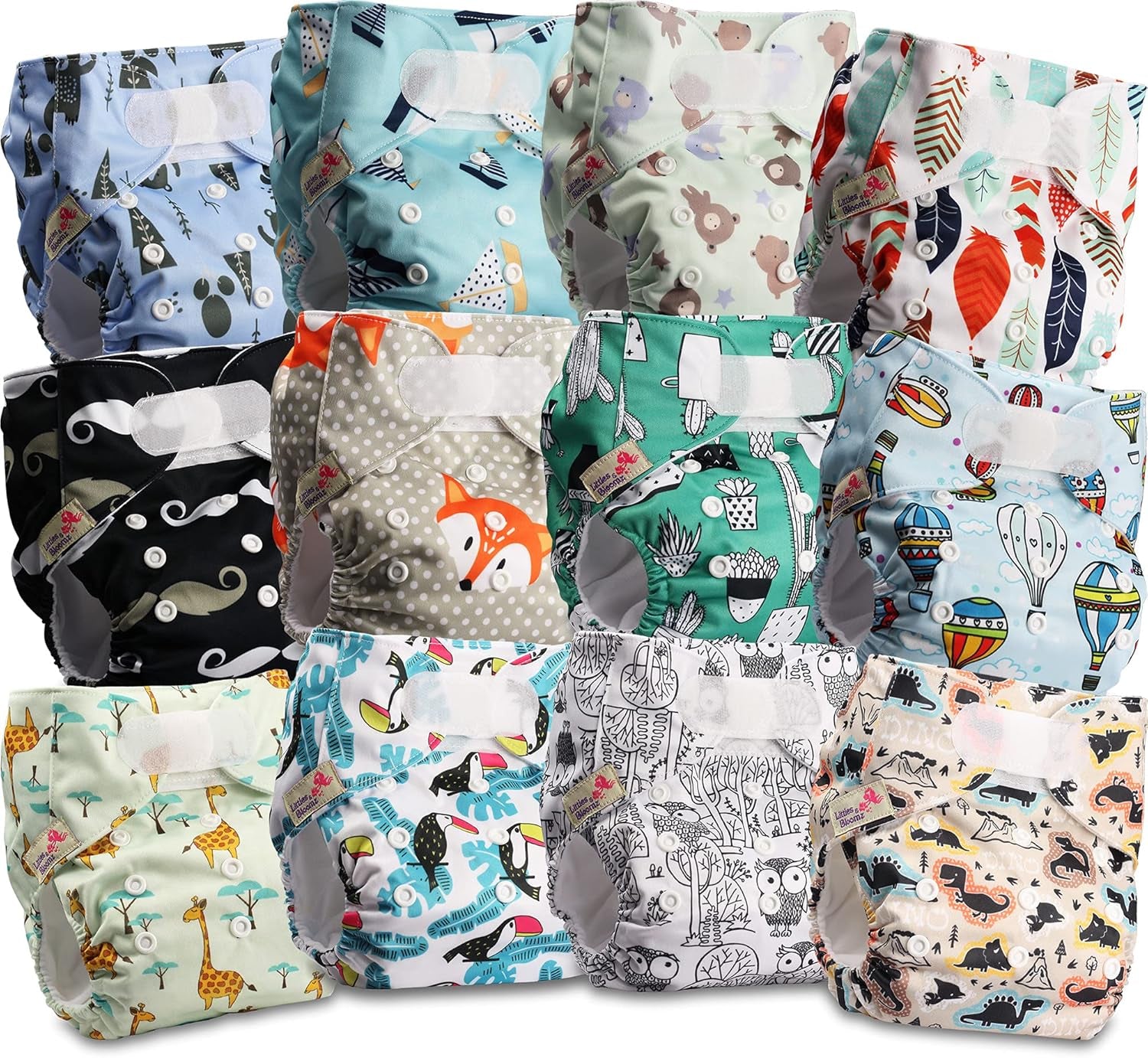 Littles and Bloomz Reusable Diaper FLV2-0602, Standard Hook and Loop Closure, 6 Diapers