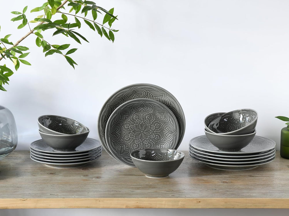 CreaTable, 21627, seria Orient Mandala, set de veselă cu 18 piese, set de farfurii din porțelan, potrivit pentru mașina de spălat vase și cuptorul cu microunde, fabricat în Europa