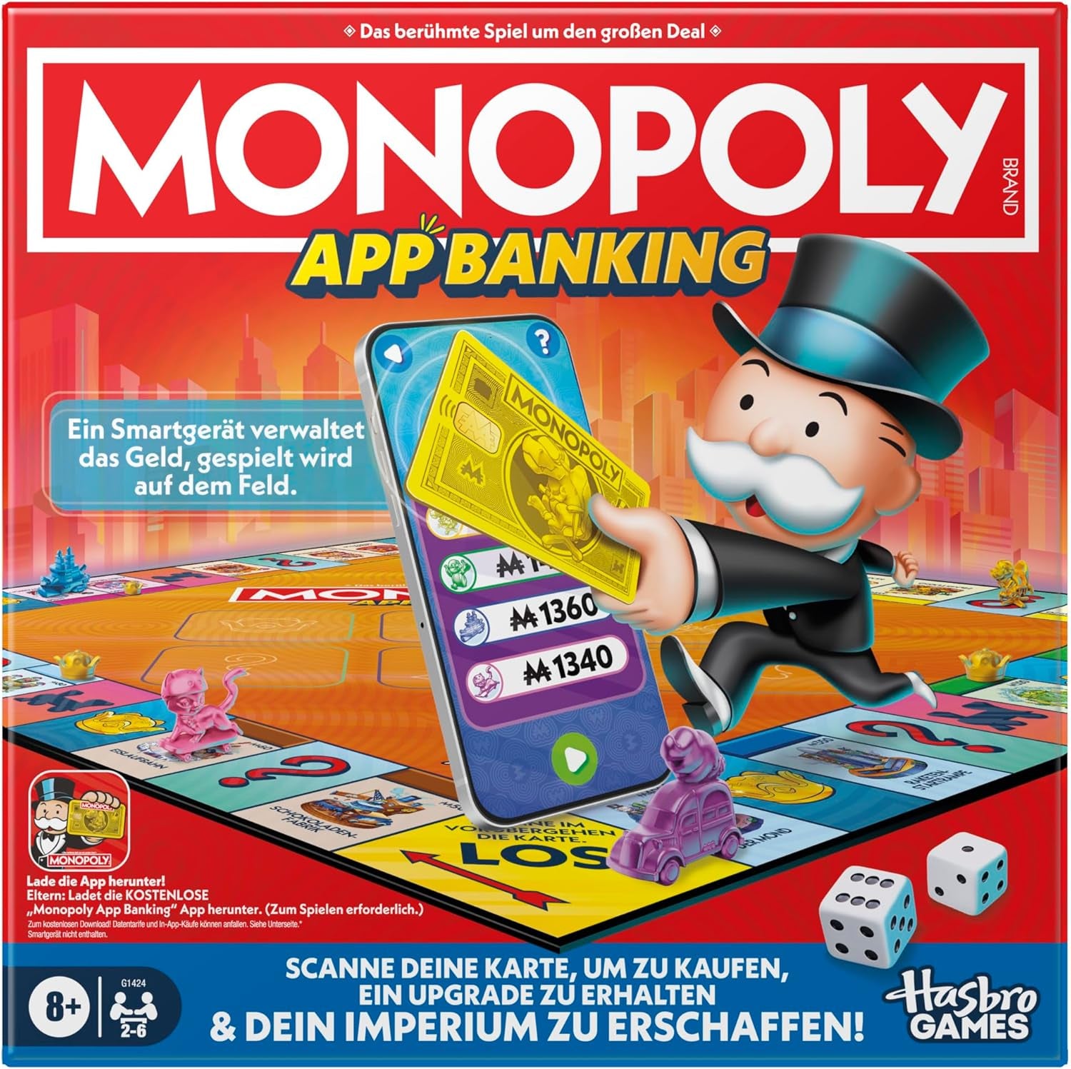 Monopoly Board Game App Banking - German version, modern version of the classic electronic game for children aged 8 and up, for 2 to 6 players