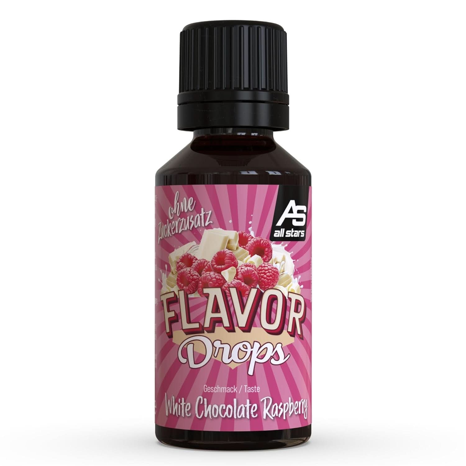 ALL STARS Flavor Drops, Flavored drops without added sugar and without calories - Sweetness and flavor for food, 30 ml Sweeteners Naty Shop White chocolate with raspberry 30 ml
