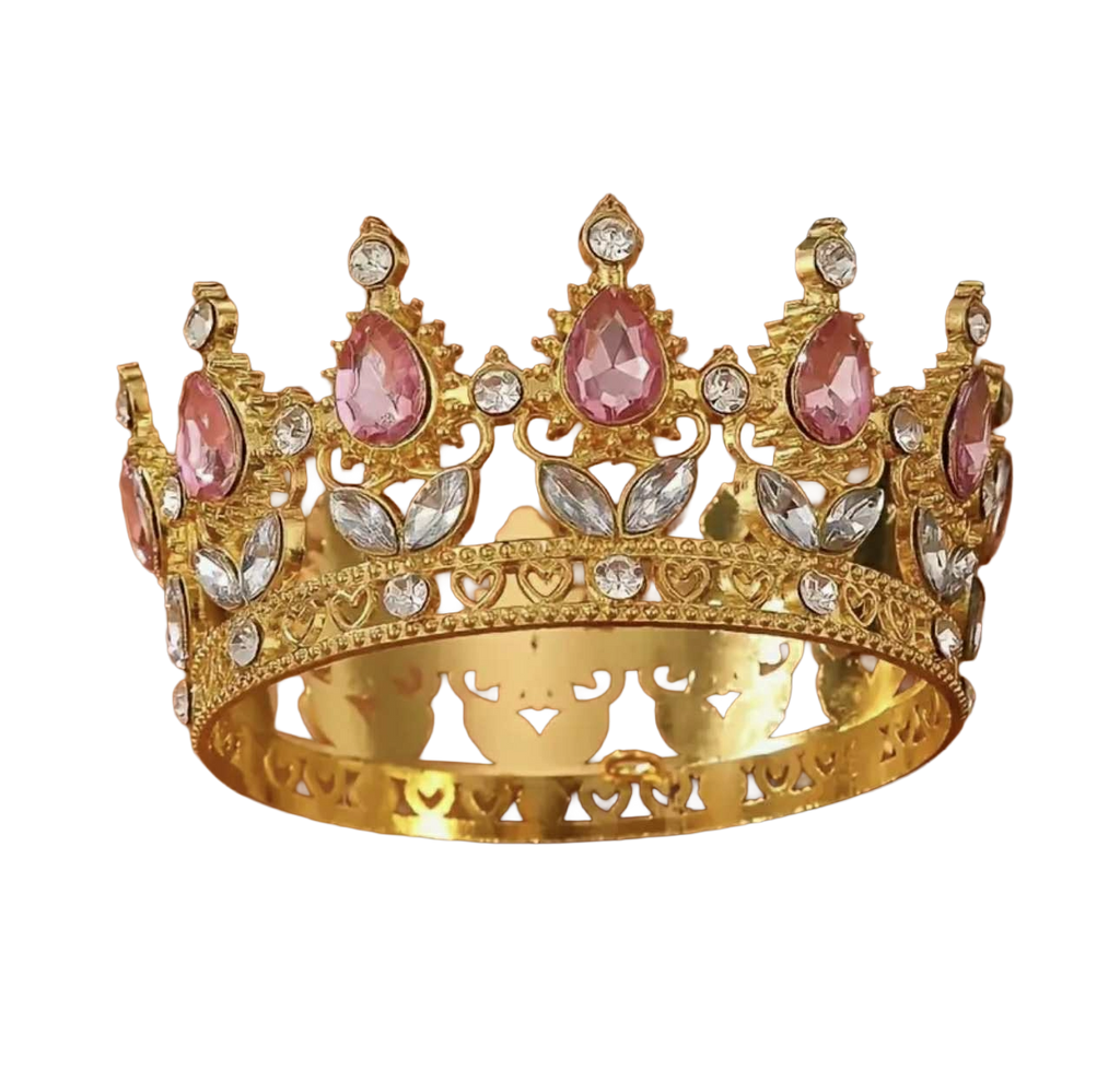 Golden metal crown with pink stones