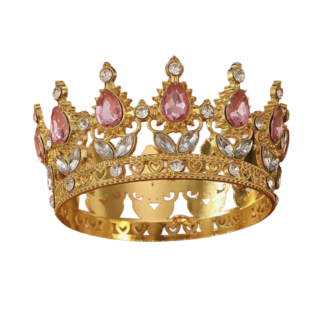 Golden metal crown with pink stones