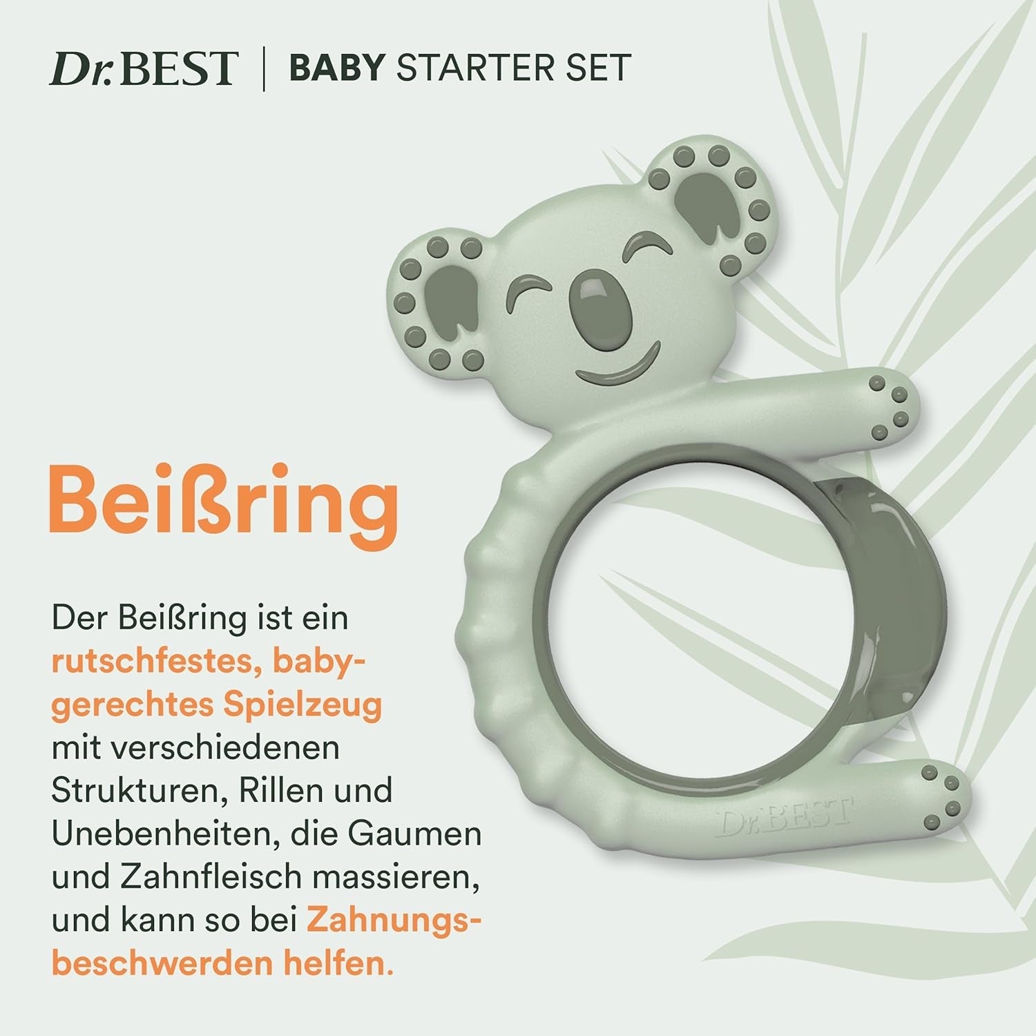 Periuță de dinți pentru copii - Dr.BEST Baby Starter Set: Inel de dentiție și periuță de dinți de antrenament pentru bebeluși cu vârsta cuprinsă între 3 și 12 luni, dezvoltată cu experți stomatologi pediatrici, 1 bucată