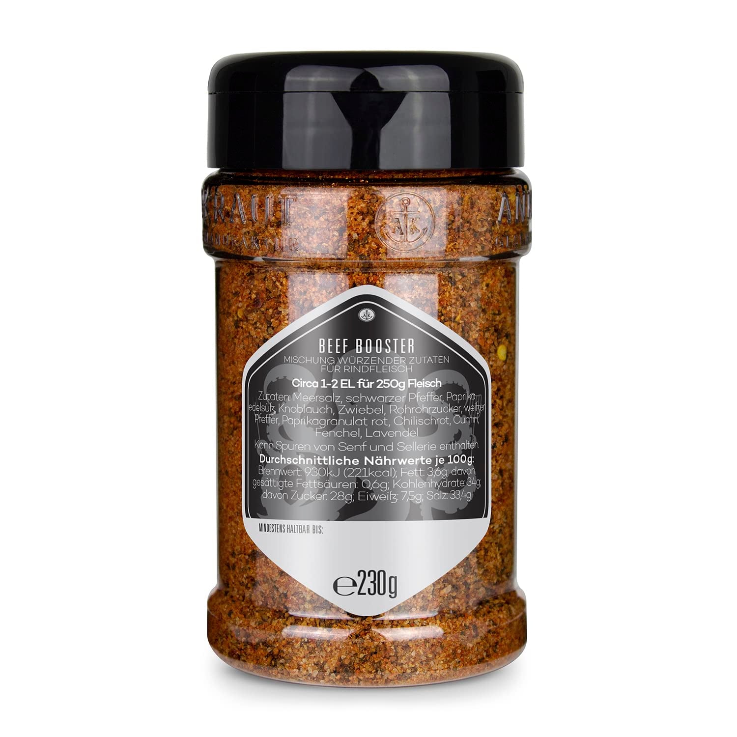 Ankerkraut Beef Booster, Rub Brisket and Steak Gewürz, Gewürzmischung für Fleisch, 230g in Streuer