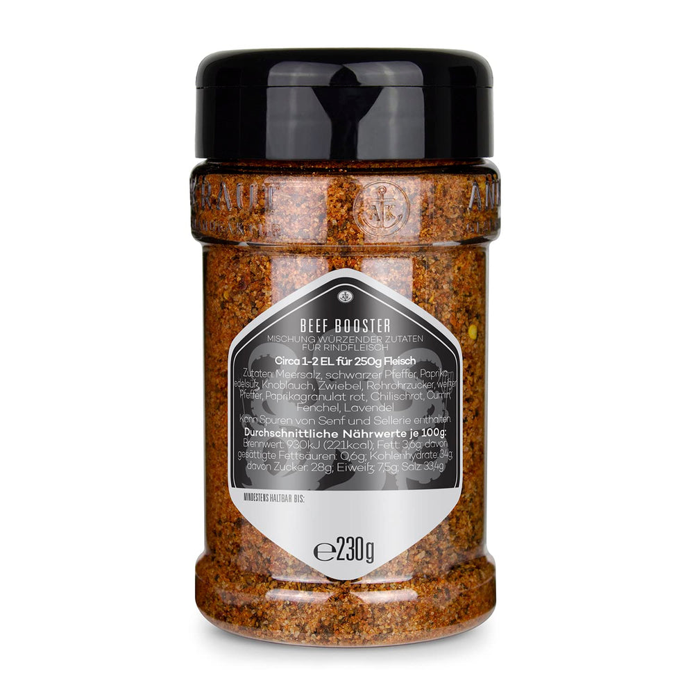 Ankerkraut Beef Booster, Rub Brisket and Steak Gewürz, Gewürzmischung für Fleisch, 230g in Streuer