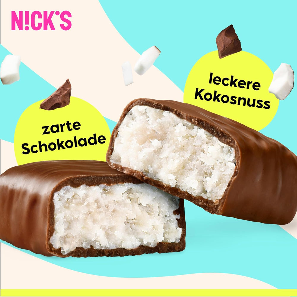NICKS Keto Coconut Bars, Chocolate Coconut Snacks, 175 Calories, 2 Net Carbs, No Added Sugar, Gluten Free, Low Carb Sweets (15 x 40g)