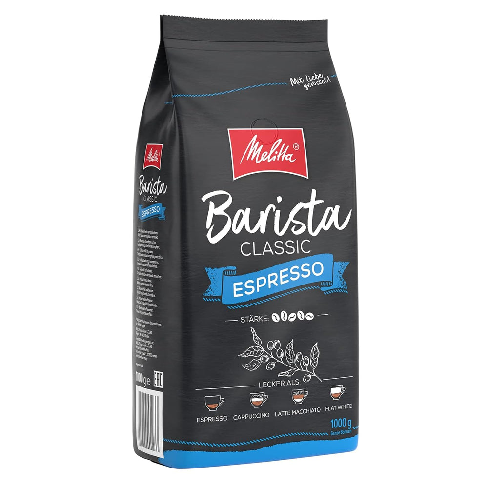 Melitta Barista Classic Crema & Barista Classic Espresso, Ganze Kaffee-Bohnen 1kg, ungemahlen, Kaffeebohnen für Kaffee-Vollautomat, kräftige Röstung, Stärke 5