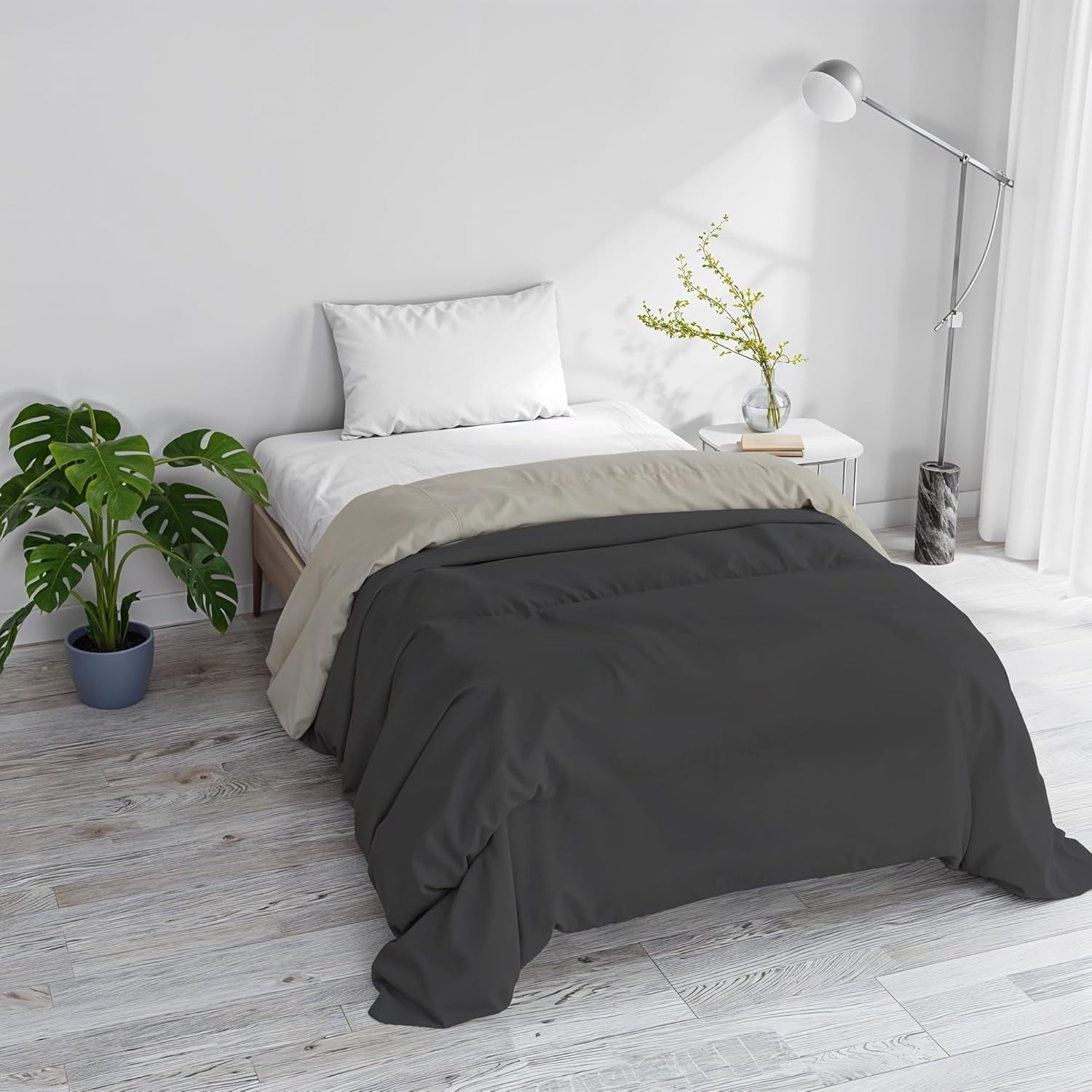 Basic winter quilt, plain and padded, dark green / cream, 200X245Cm Quilts and quilts Naty Shop Dark grey/light gray 160X245Cm