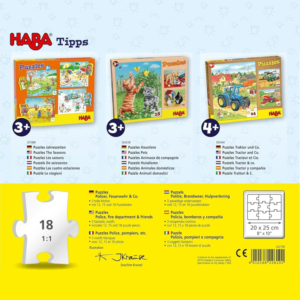 HABA Fire Brigade Puzzle - 3 Piece Set for Kids 3 Years and Up Police and Ambulance Cardboard Puzzle - Promotes Fine Motor Skills and Concentration - 1302759001 Puzzle Naty Shop