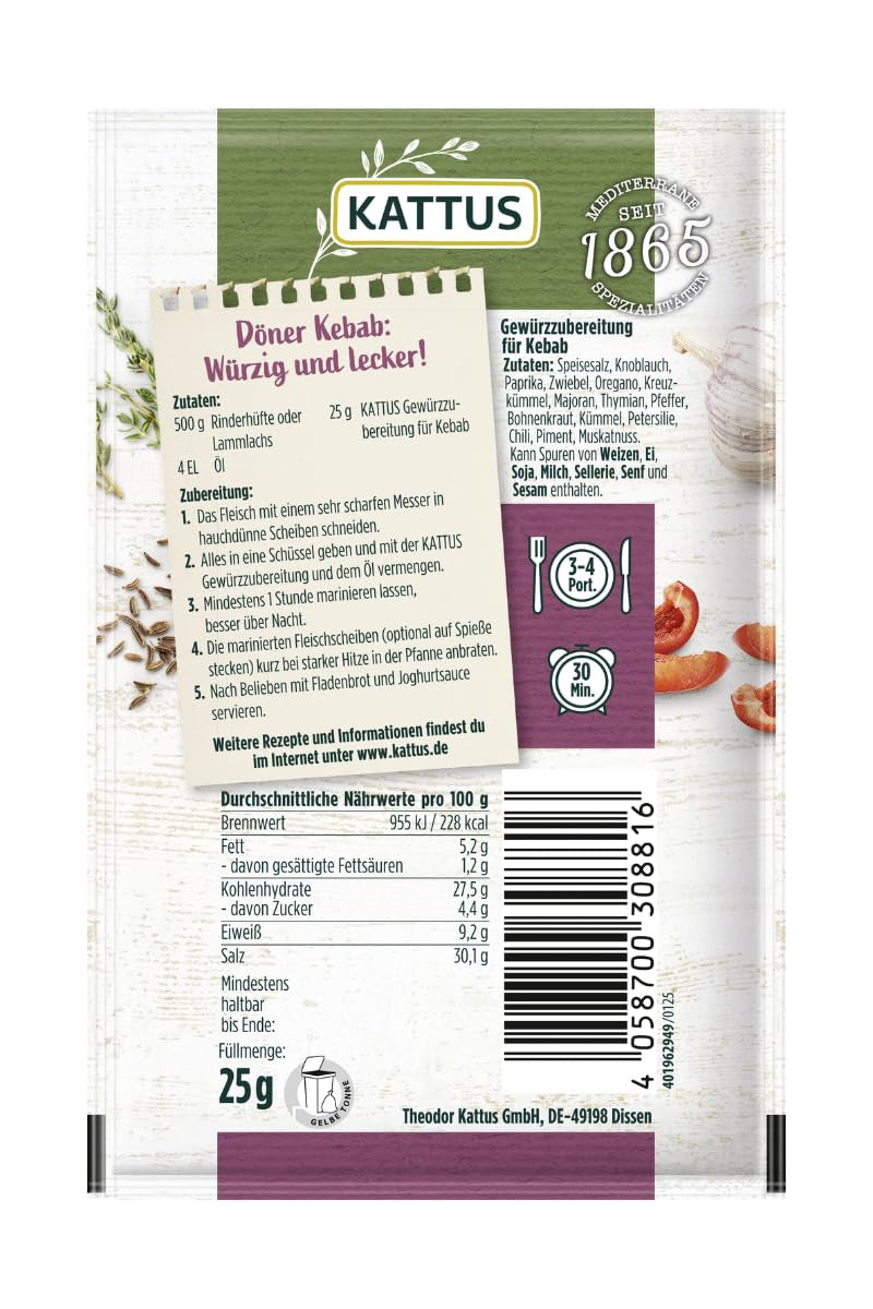 - Kebab Gewürzzubereitung | Seasoning for 3-4 Portions | Ohne Zusatz von Fefeextrakt, Aroma und Zusatzstoffen | 25 g in Bag