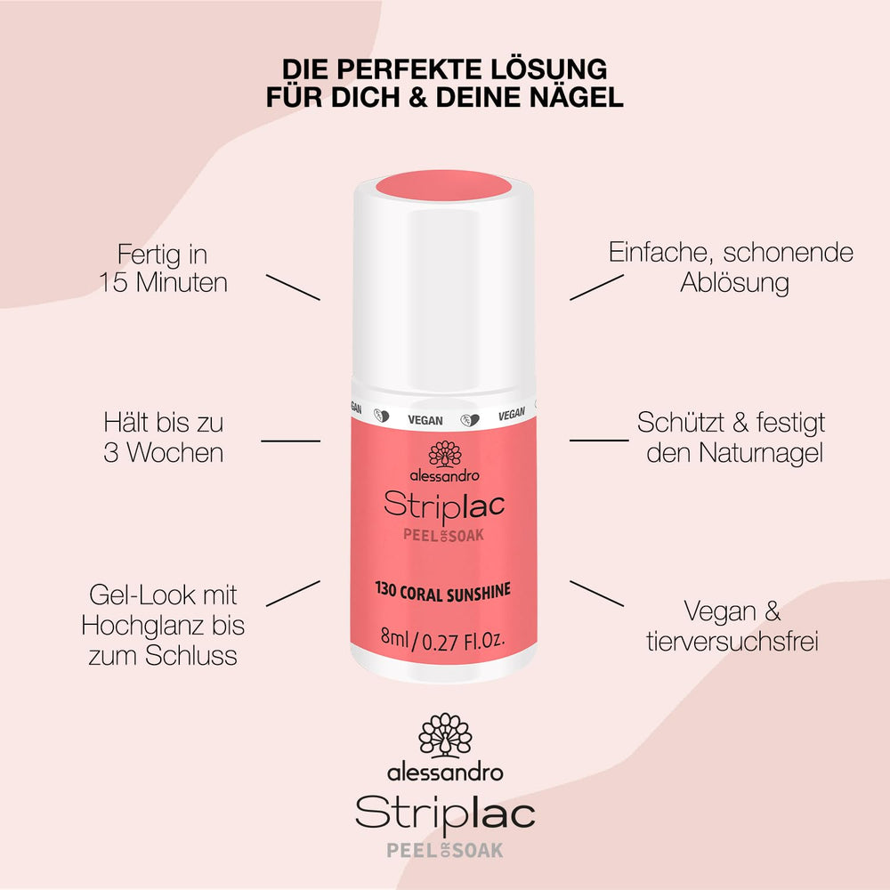 UV nail polish alessandro Striplac Coral Sunshine – Delicate and long-lasting – Easy removal thanks to the removal technology – Vegan and cruelty-free – 8 ml