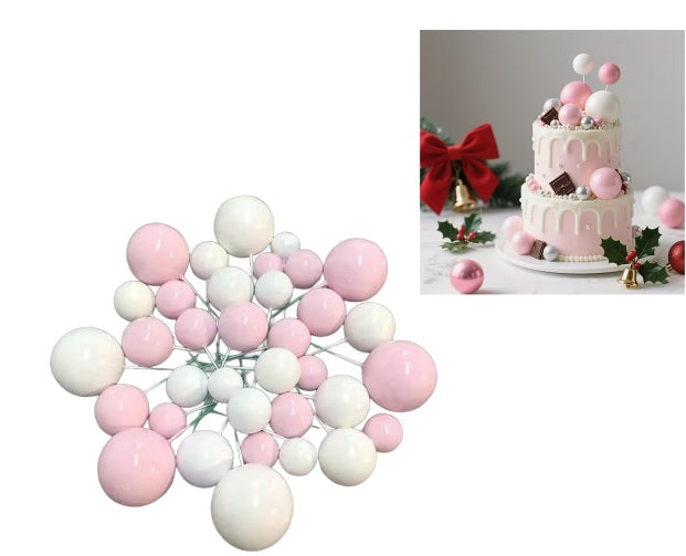 Set of 27 plastic balls for decorating cakes - Pink-White