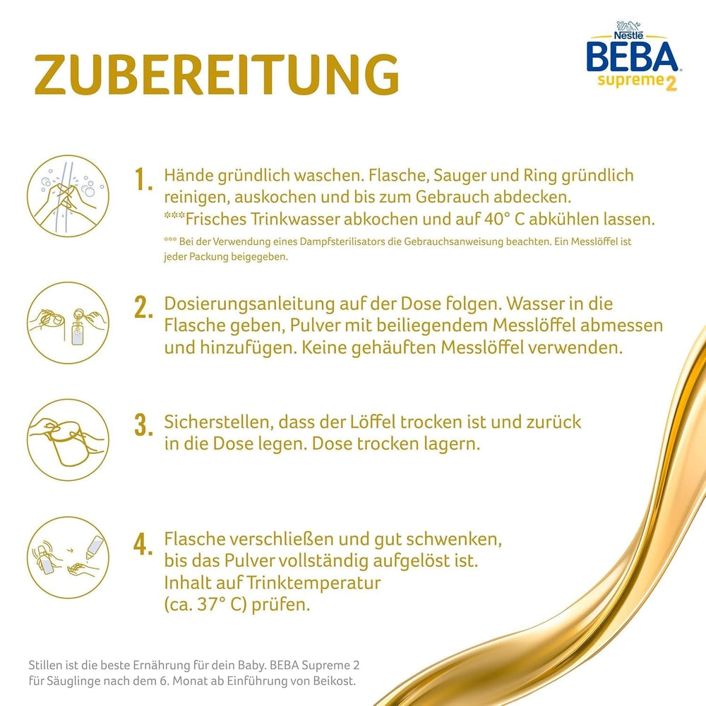 BEBA SUPREME 2 Follow-on milk after 6 months, lactose only, palm oil free, pack of 6 (6 x 800g) Naty Shop