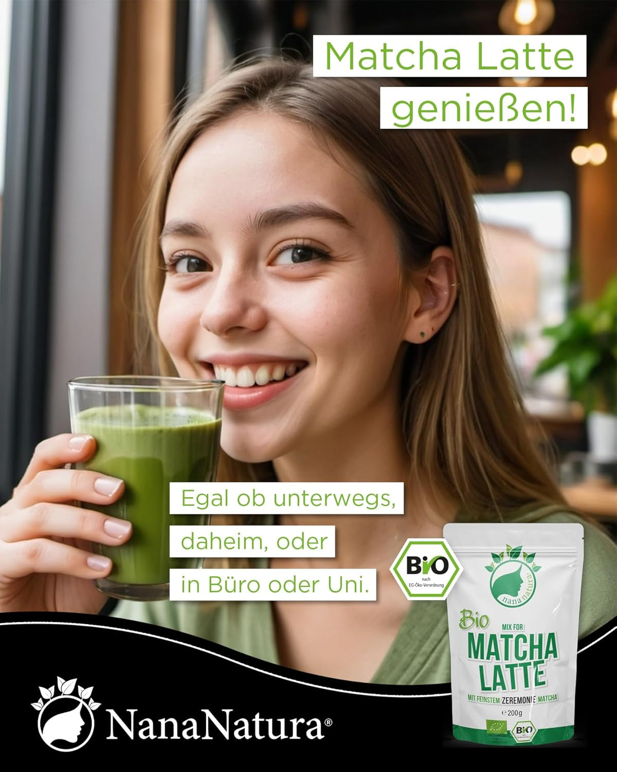 Nananatura'S Bio Matcha Latte Mix cu 22% pudră de ceai verde de calitate ceremonială din Japonia | Pentru o savurare simplă și delicioasă a ceaiului | Potrivit și pentru înghețată și produse de patiserie