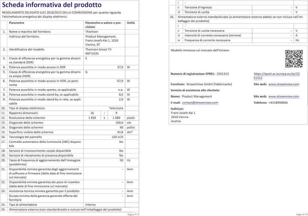 Televizor inteligent THOMSON FHD de 40 de inci (100 cm), Wi-Fi, control vocal, HDR10, Dolby Audio, tuner triplu (cablu/satelit/antenă), HDMI, USB, 1 GB RAM, 4 GB Flash – 40FT2S35