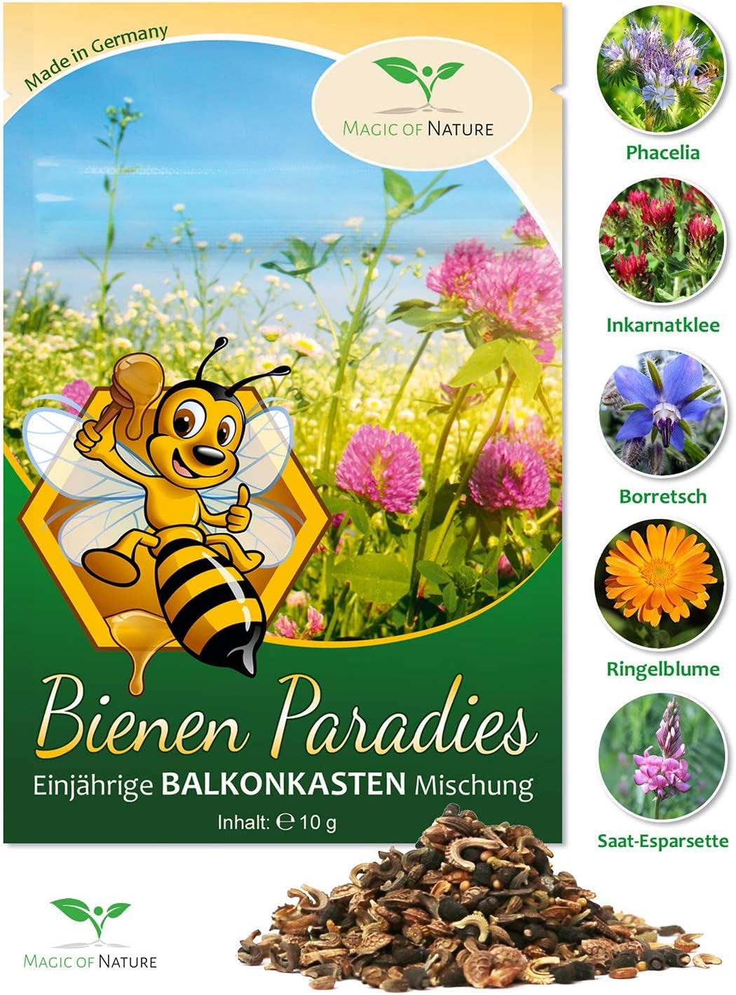 Magic of Nature Balcony Box Mix - 10g Seeds - Bee Friendly Plants - Easy to Use - Bee Paradise - 5 Native Cultivated Species - Suitable for Flower Boxes and Planters
