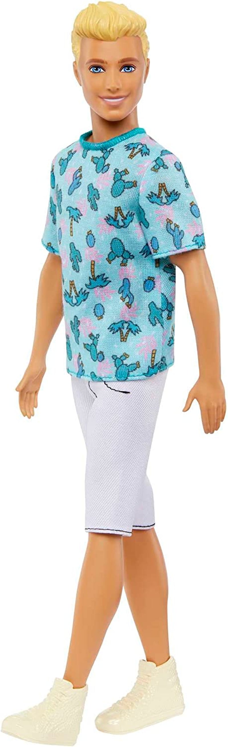 Barbie Ken Fashionistas Doll - Cactus and Palm Print T-shirt, White Shorts and Sneakers, Perfect for Adventures with Friends and Walks Around Town, for Kids 3 Years and Up, HJT10 Naty Shop Dolls